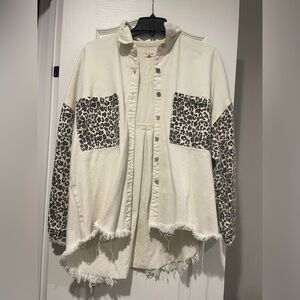 POL Cream and Leopard Print Utility Jacket